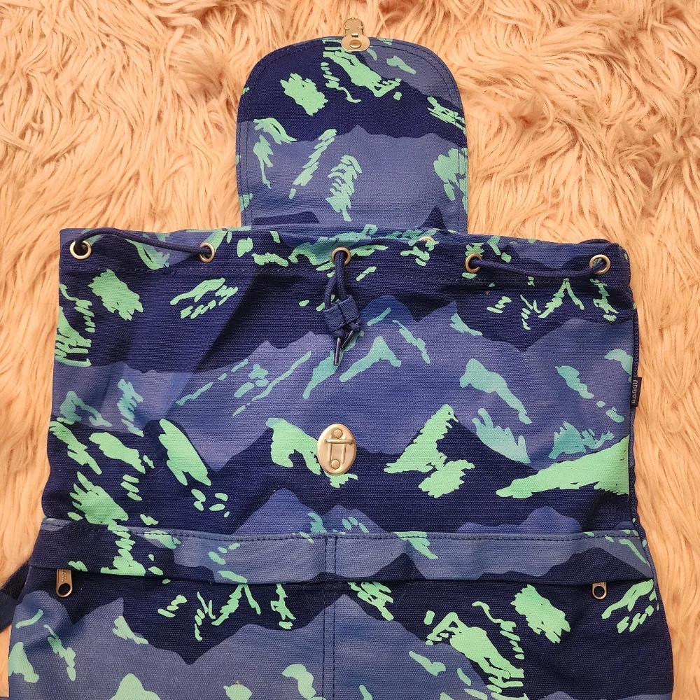 Baggu large canvas backpack blue night mountain camo Drawstring Flap